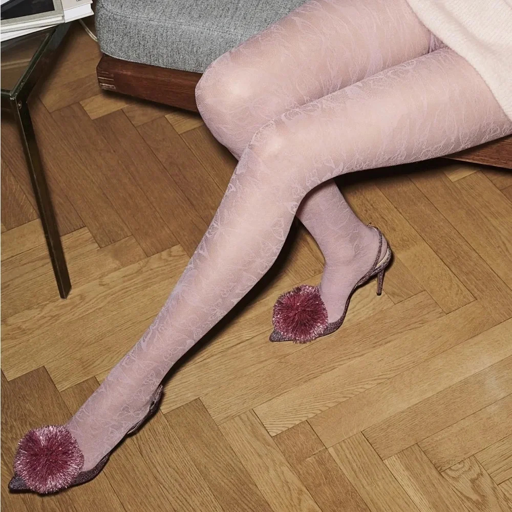 Free People X Dear Denier Kristine Butterfly lace Elegant S/M Pattern Tights